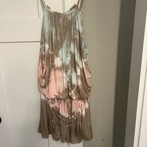 Tie-Dye Draped Romper in Pale Pink and Taupe